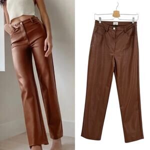 Aritzia Wilfred Melina Pants Vegan Faux Leather High Waist Brown‎ Size 4